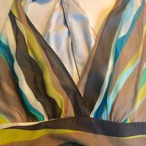 Long silk multi striped halter dress